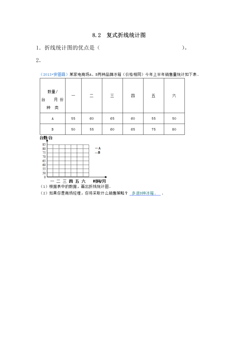 《8.2复式折线统计图》课后练习有答案