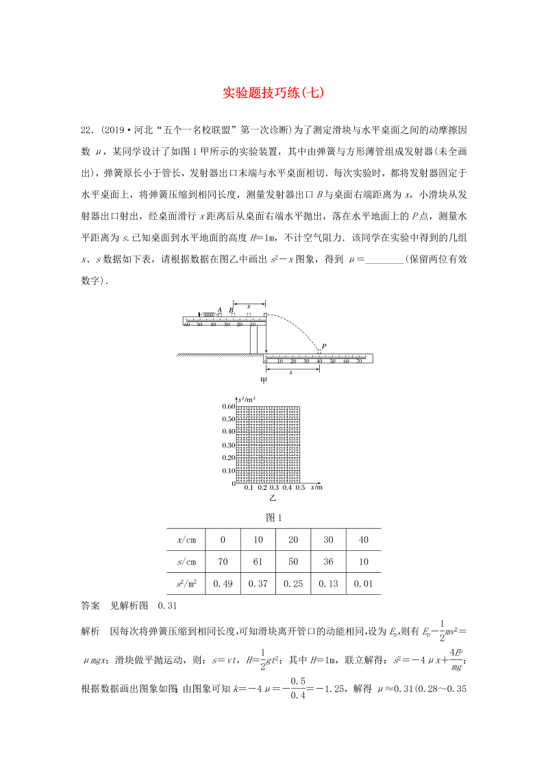 （通用版）2020高考物理三轮冲刺题型练辑实验题技巧练（七）（含解析）