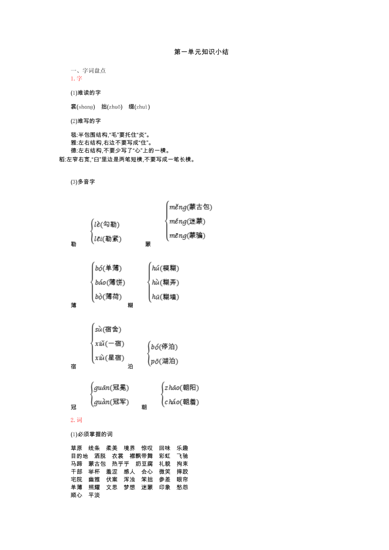 人教部编版六年级上册语文素材-第一单元知识小结.doc