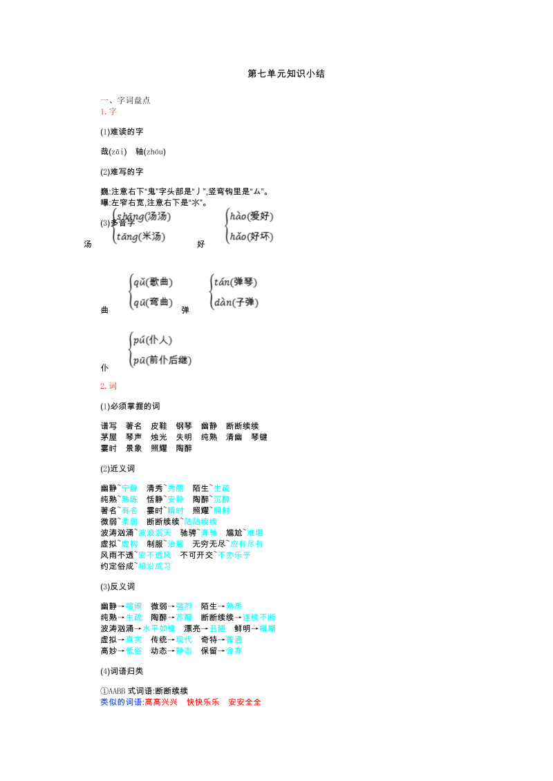 人教部编版六年级上册语文素材-第七单元知识小结.doc