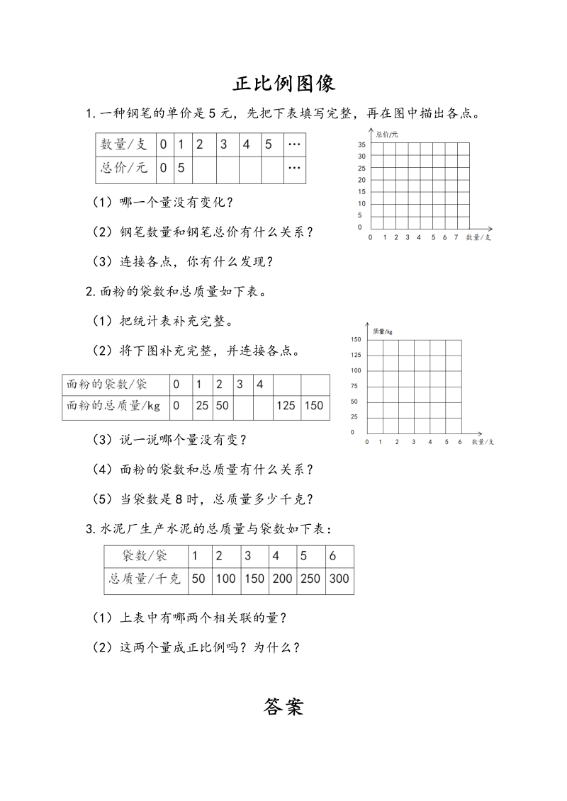 6.2 正比例图像 课时练习（含答案）