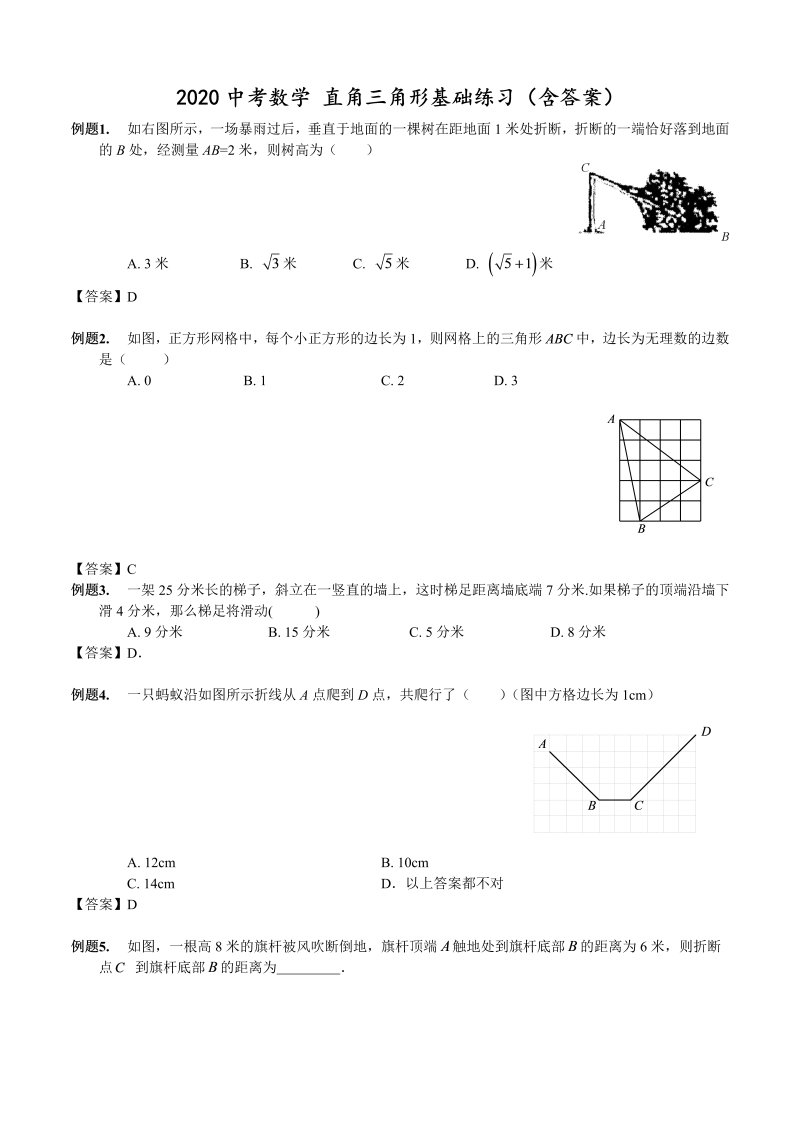 2020中考数学 直角三角形基础练习（含答案）