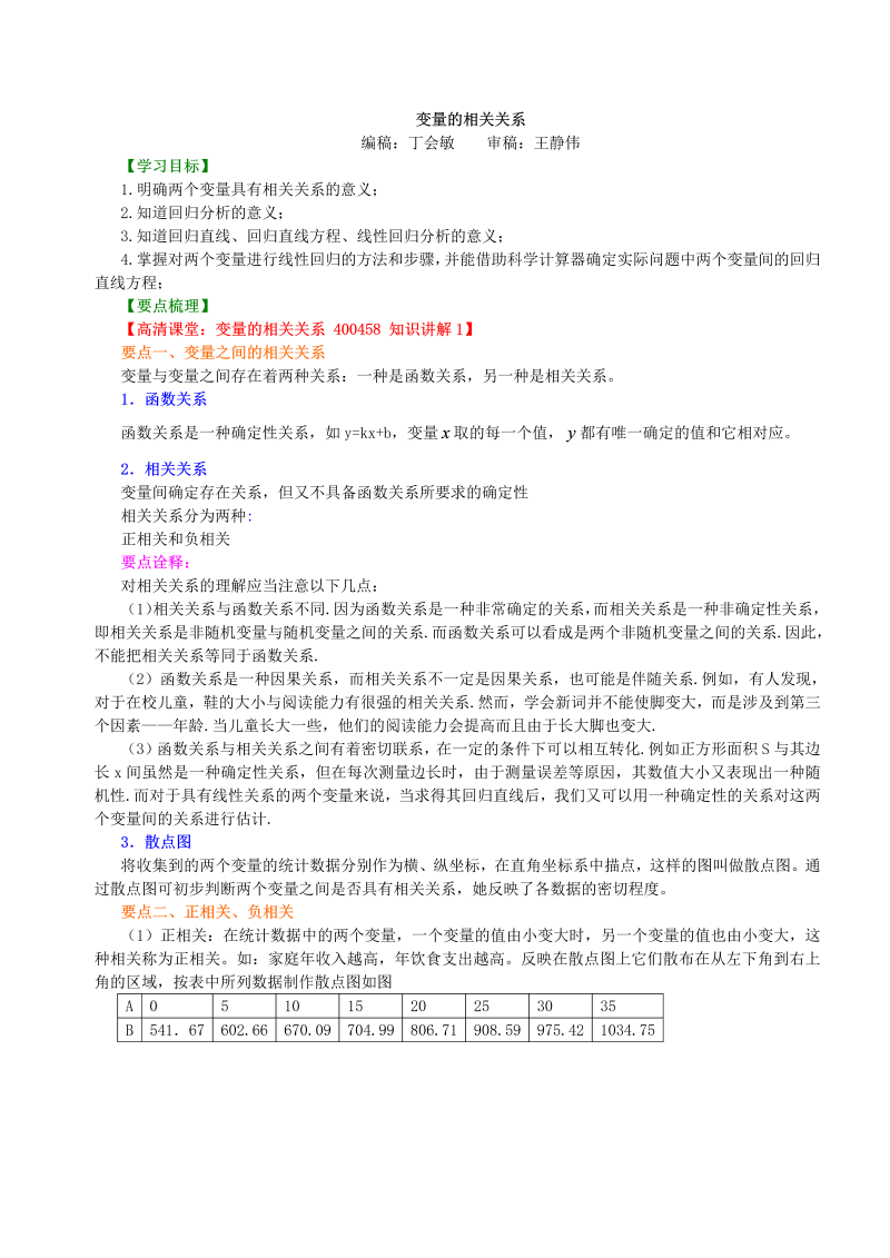 高考总复习：知识讲解_变量间的相关关系_基础