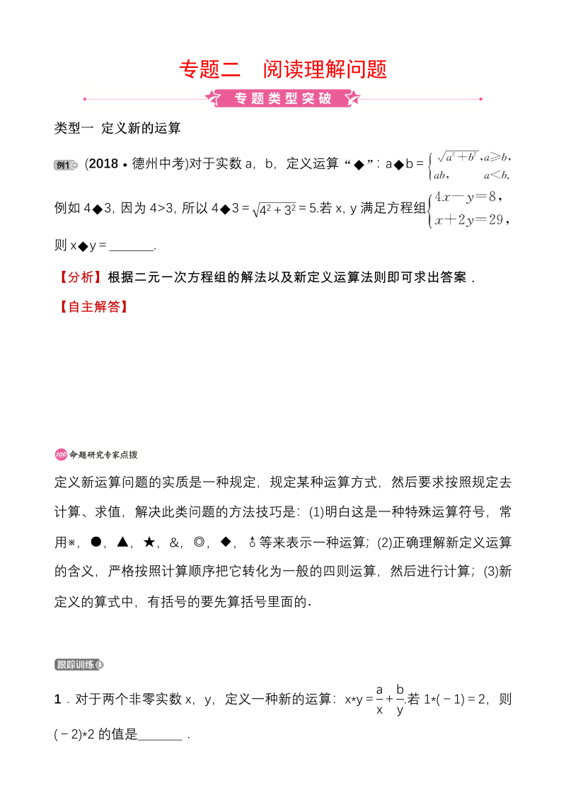 山东省济宁市 2020年中考数学二轮复习专题二：阅读理解问题