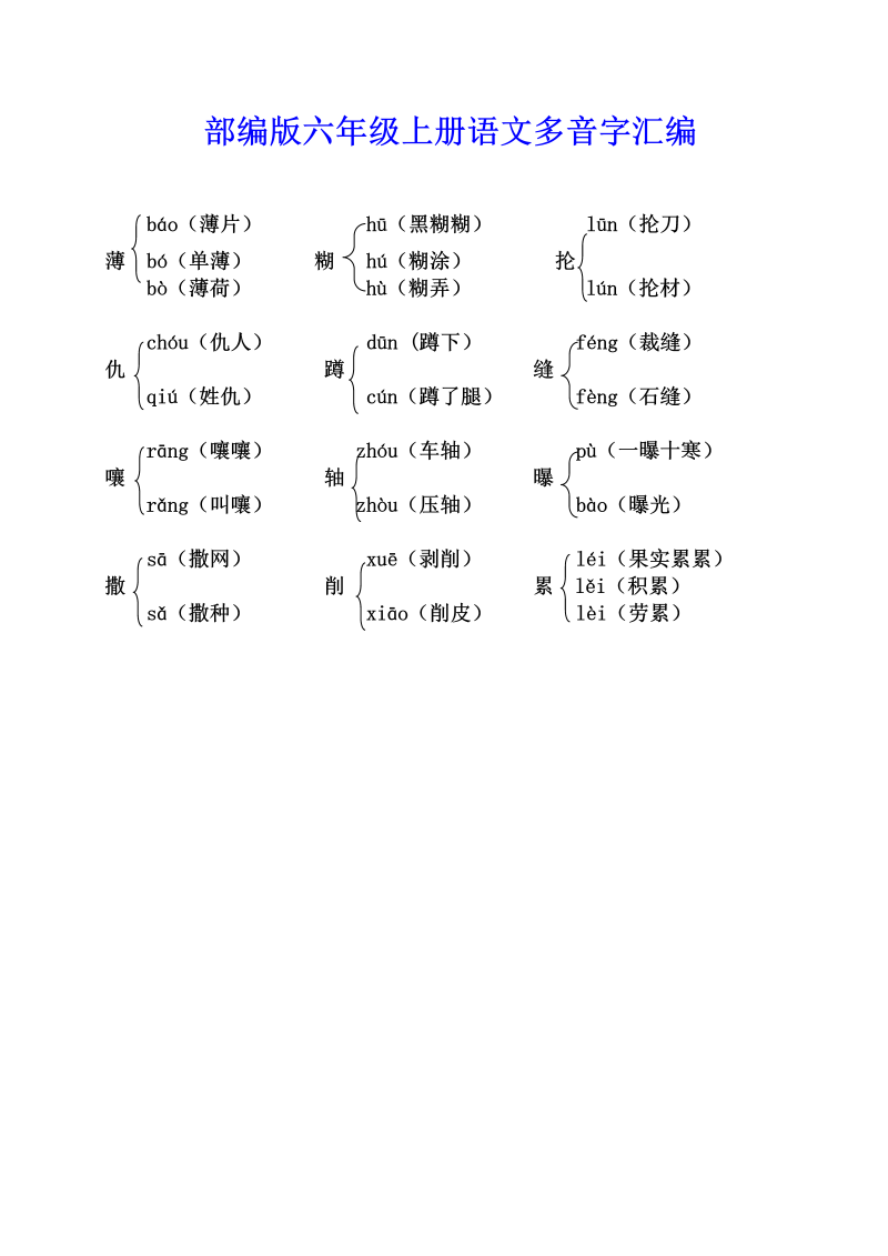 部编版六年级上册语文多音字汇编.doc