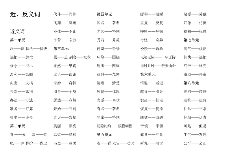 部编版二年级语文上册近反义词汇总.doc