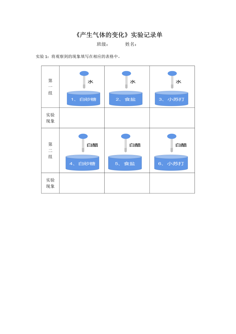 4.2《产生气体的变化》实验记录单--2022新教科版六年级下册《科学》.docx