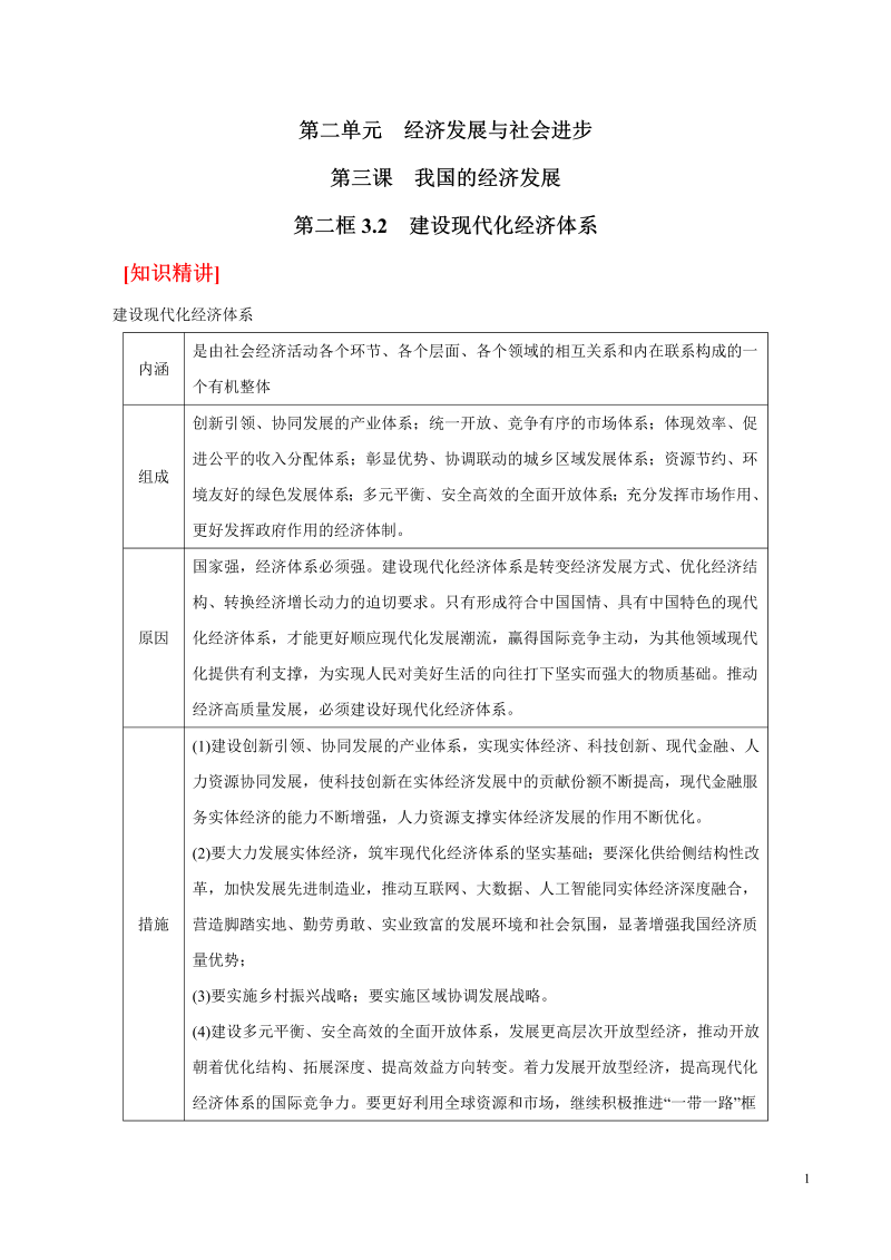 【人教部编版】高中政治必修二 专题3.2 建设现代化经济体系 知识讲学及练习（附答案解析版）.doc