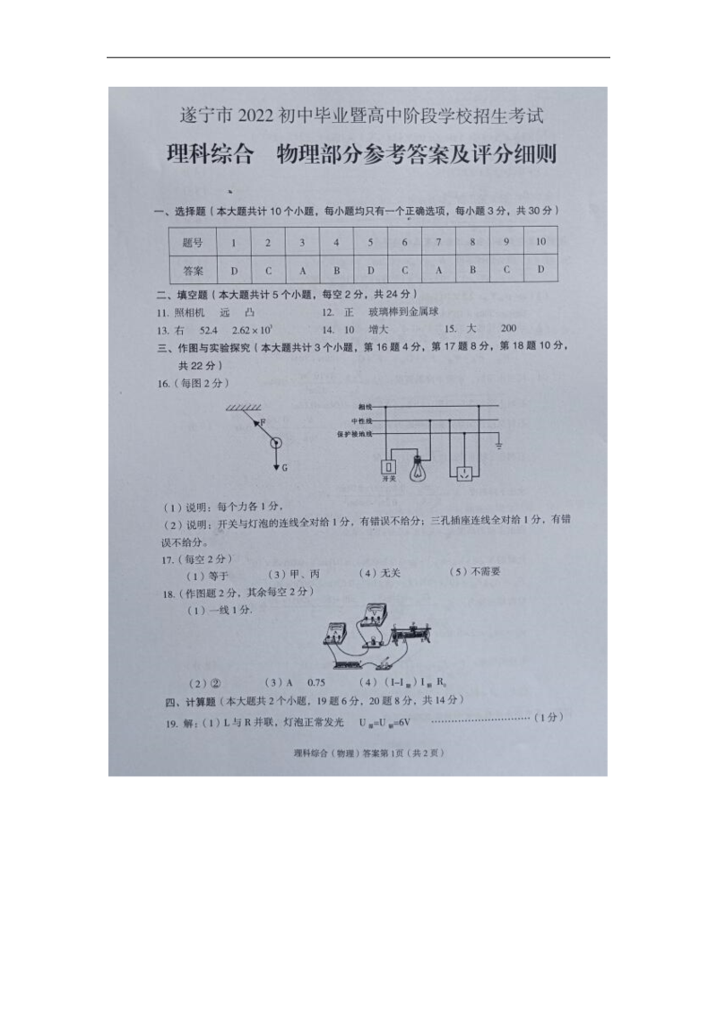 【真题】2022年四川省遂宁市中考物理真题（PDF版含答案）.zip