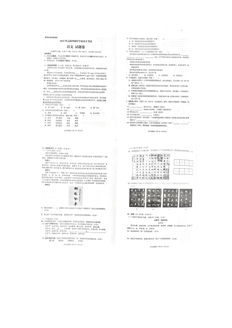 【真题】2022年云南省中考语文真题.docx