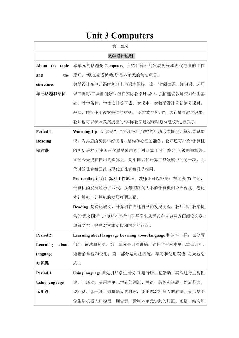 人教新课标高一英语必修2 Unit3 Computers 教学设计说明教案