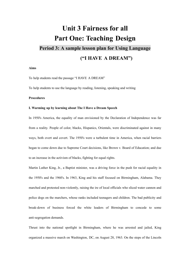 人教新课标高中英语选修十《Unit3 Using Language》教案