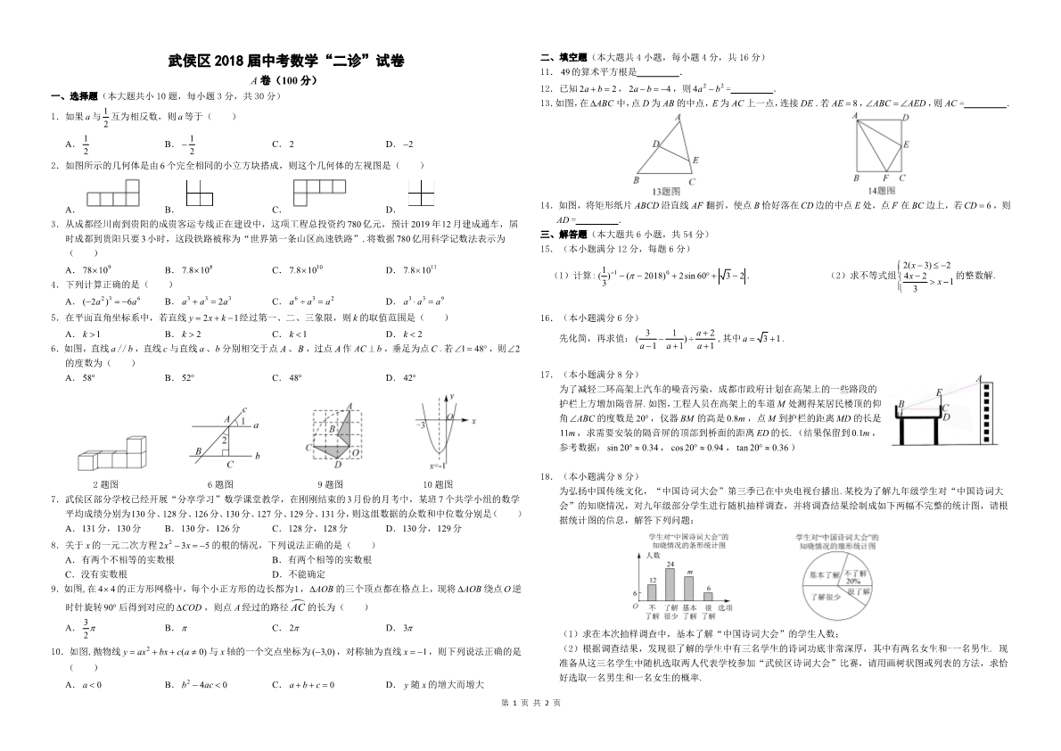 2018武侯区九年级二诊试题【A3】.pdf