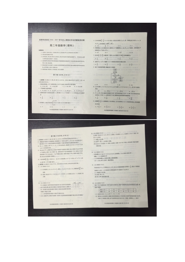 四川省成都市武侯区2016-2017学年高二数学上学期期末考试试题 [理科]（PDF，无答案）.pdf