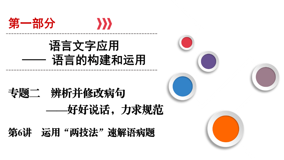 2020版高考语文一轮复习课件：第1部分 专题2 第6讲 运用“两技法”速解语病题