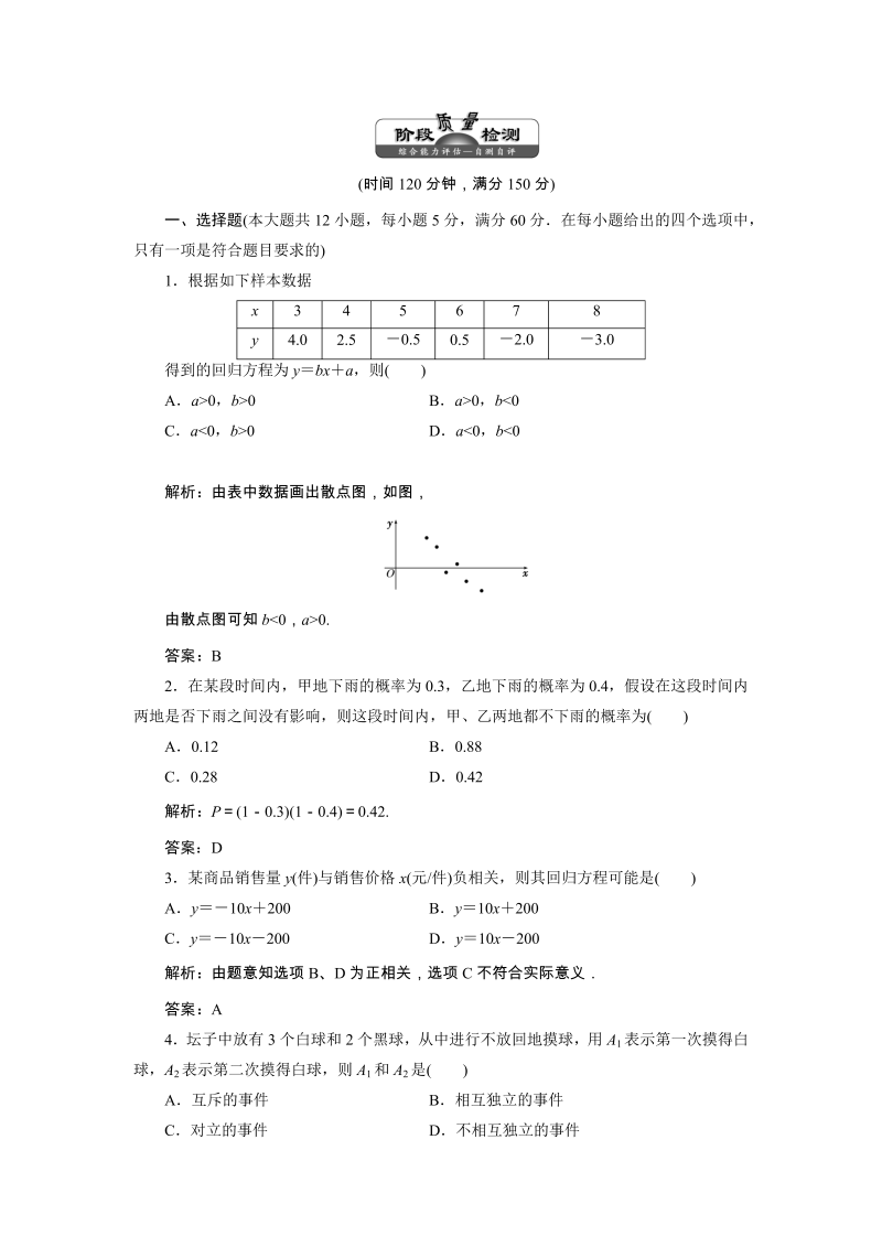 2019年湘教版数学选修1-2讲义+精练：阶段质量检测（一）（含解析）