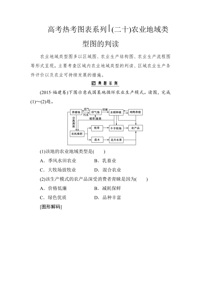 高考地理总复习：热考图表系列 （二十）农业地域类型图的判读（含解析）