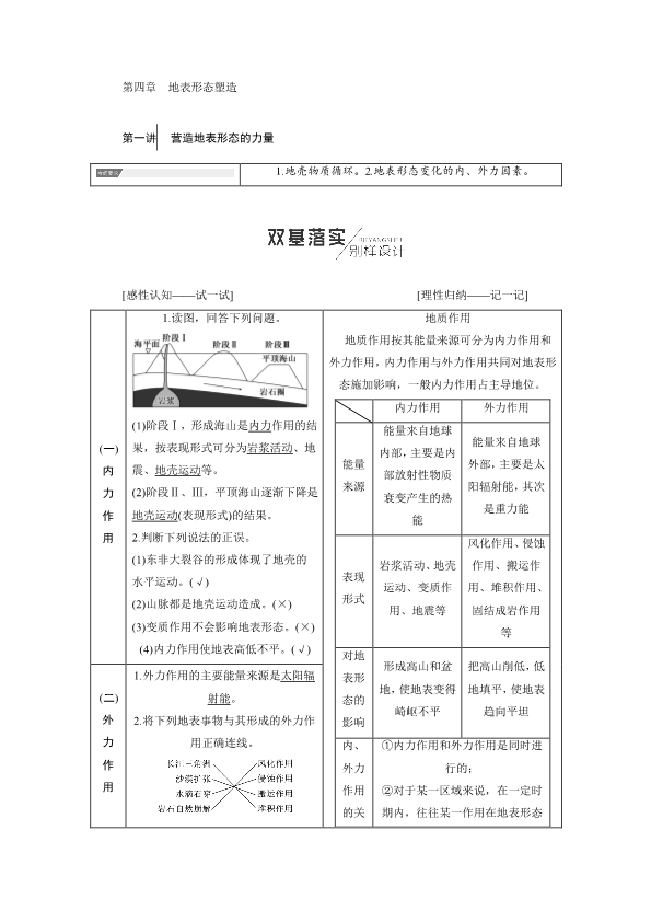 【人教版】2019届高考地理教师用书：第4章-地表形态塑造（含答案）