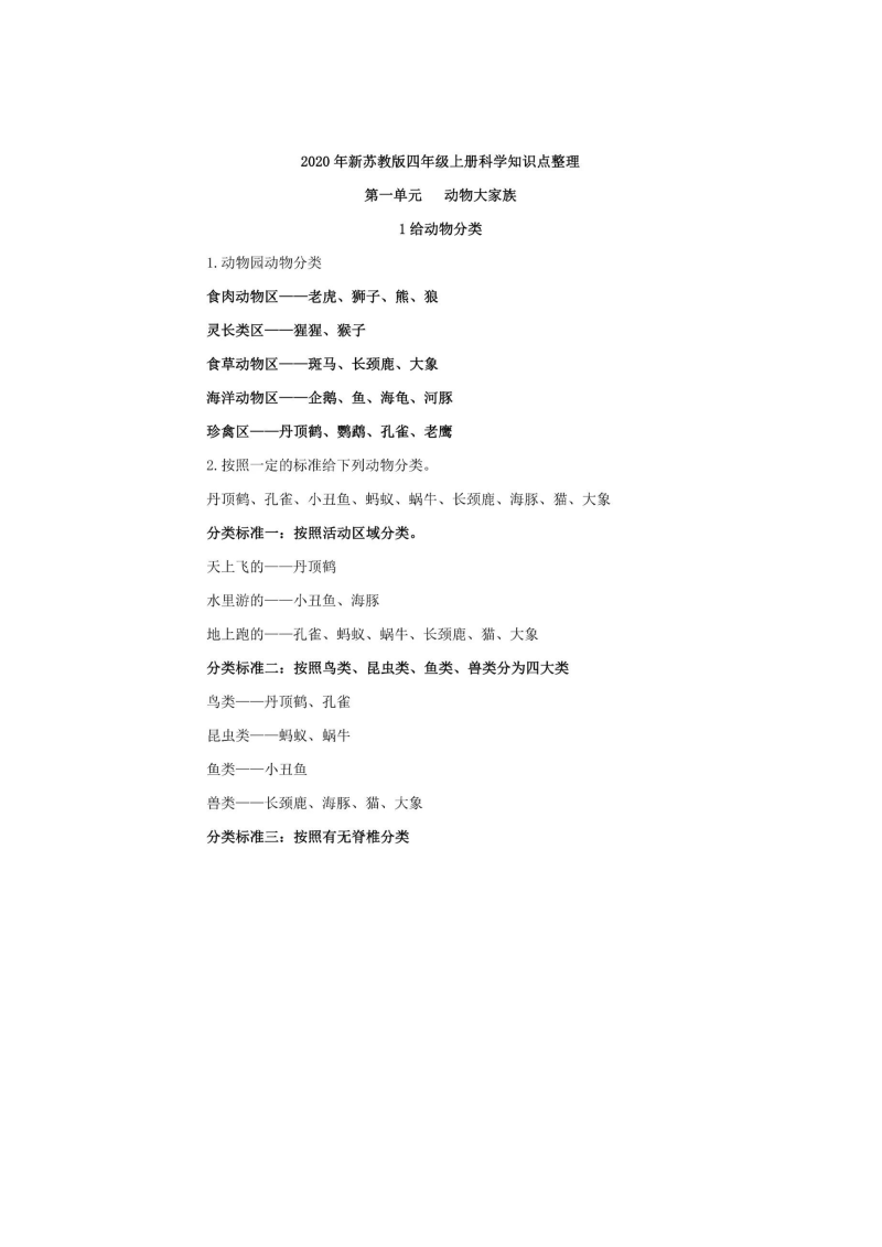 2020新苏教版四年级上册科学全册知识点整理（期末复习资料）.doc