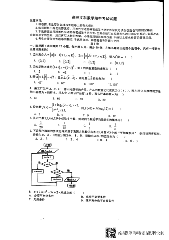 广东省东莞市2018届高三数学上学期期中试题 [文科]（PDF，无答案）.pdf