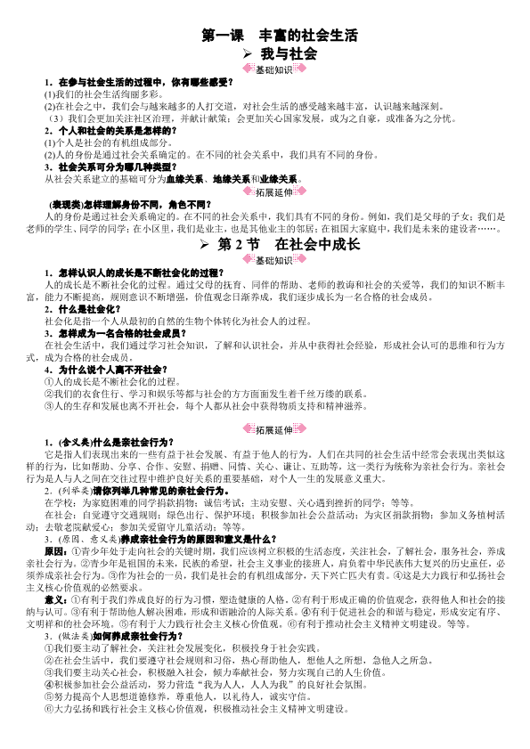 部编版道德与法治八年级上册1-6课复习提纲扫描版.pdf