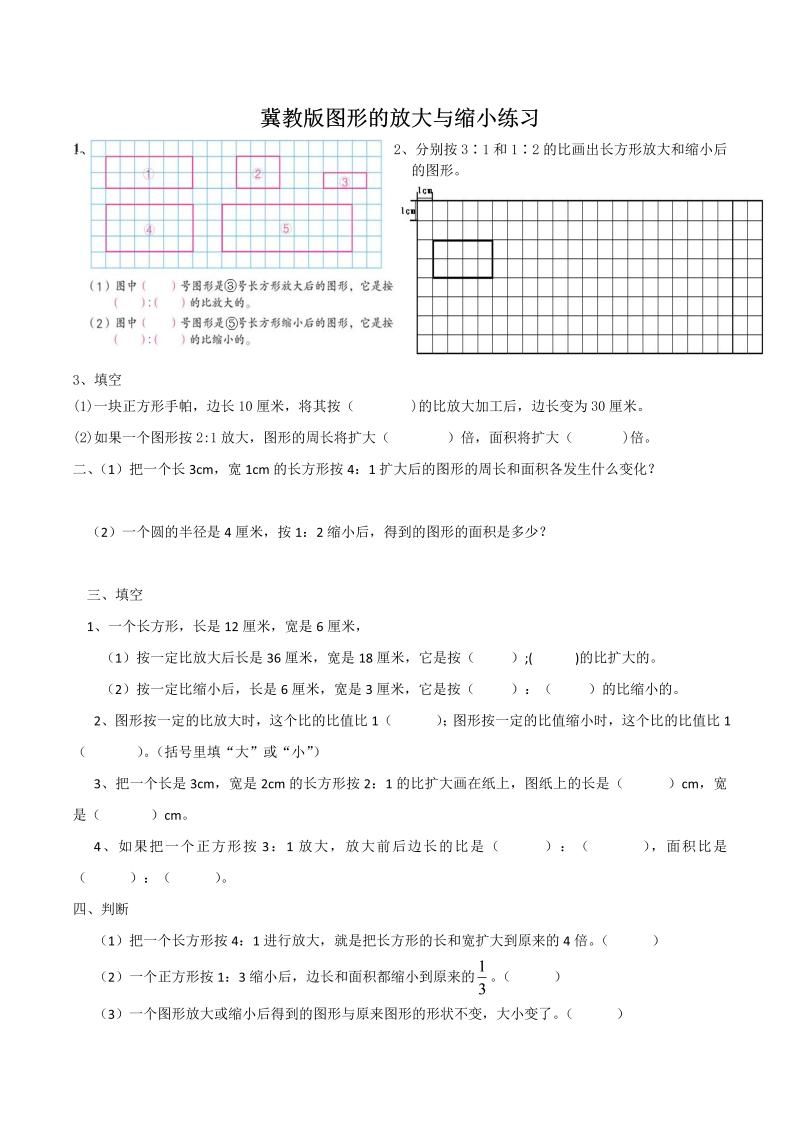 六年级数学下册  图形的放大与缩小练习题（人教版）