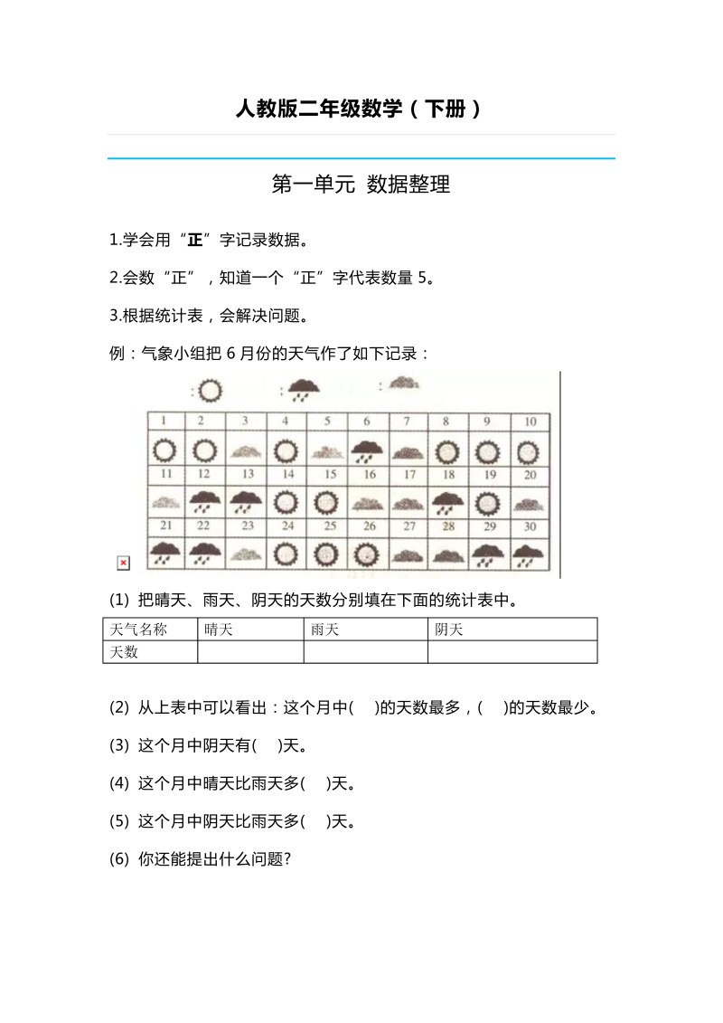 人教版二年级下册数学复习知识点归纳(13页)