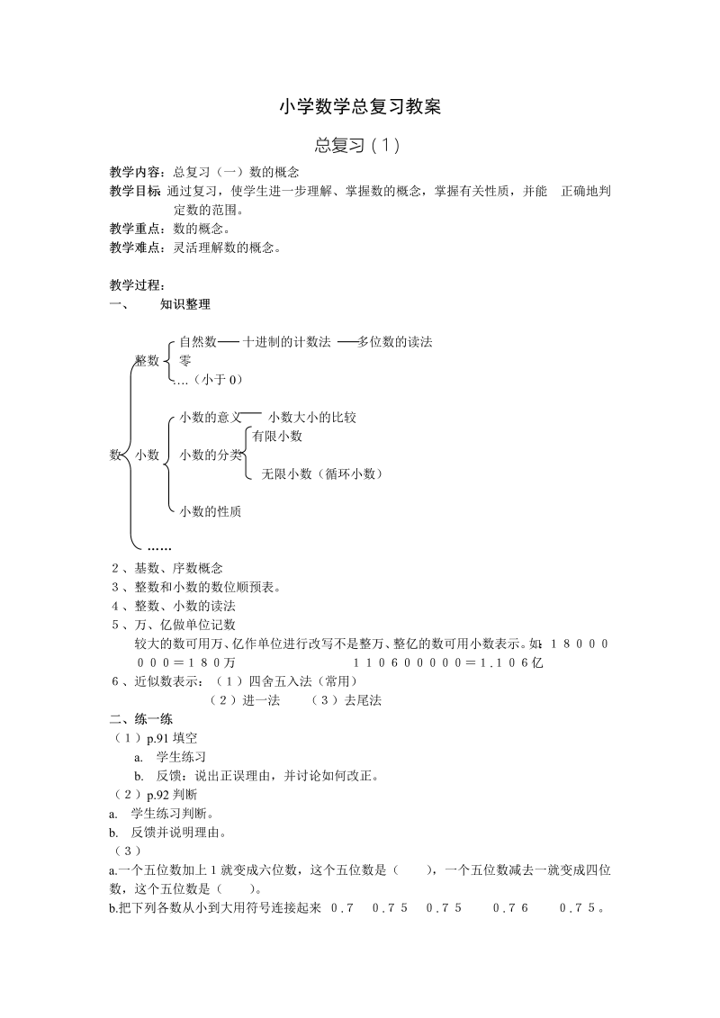 小学数学总复习全套教案（30页）