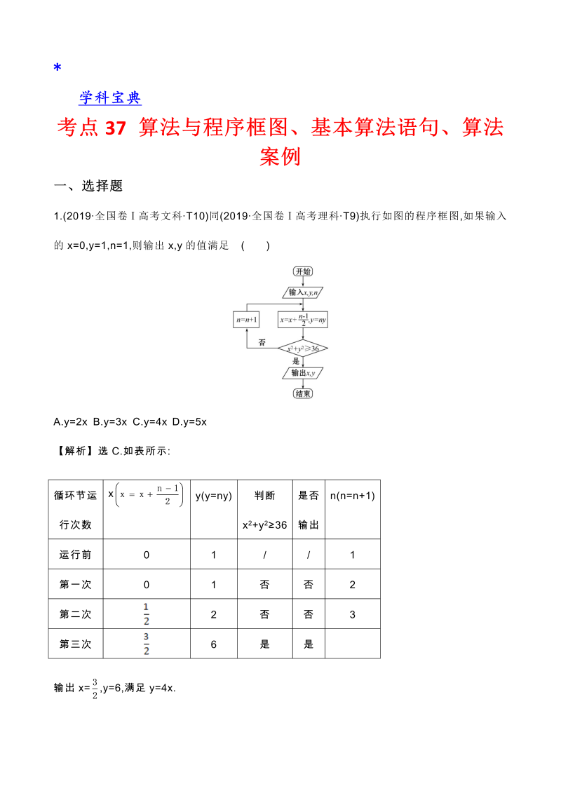 真题2考点37 算法与程序框图、基本算法语句、算法案例