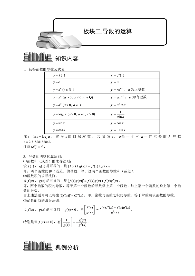 高中数学完整讲义之导数及其应用.板块二.导数的运算.学生版