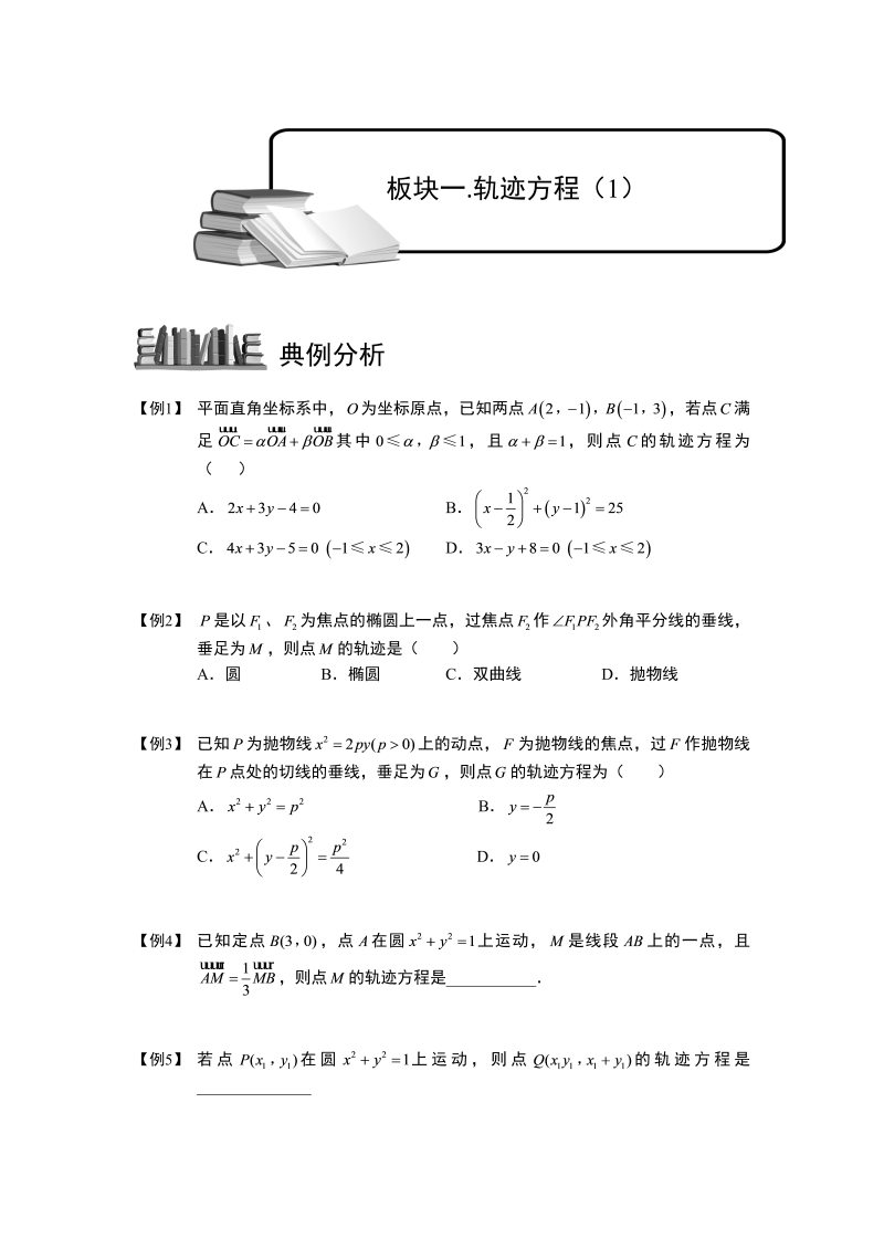 高中数学完整讲义之圆锥曲线综合.板块一.轨迹方程(1).学生版