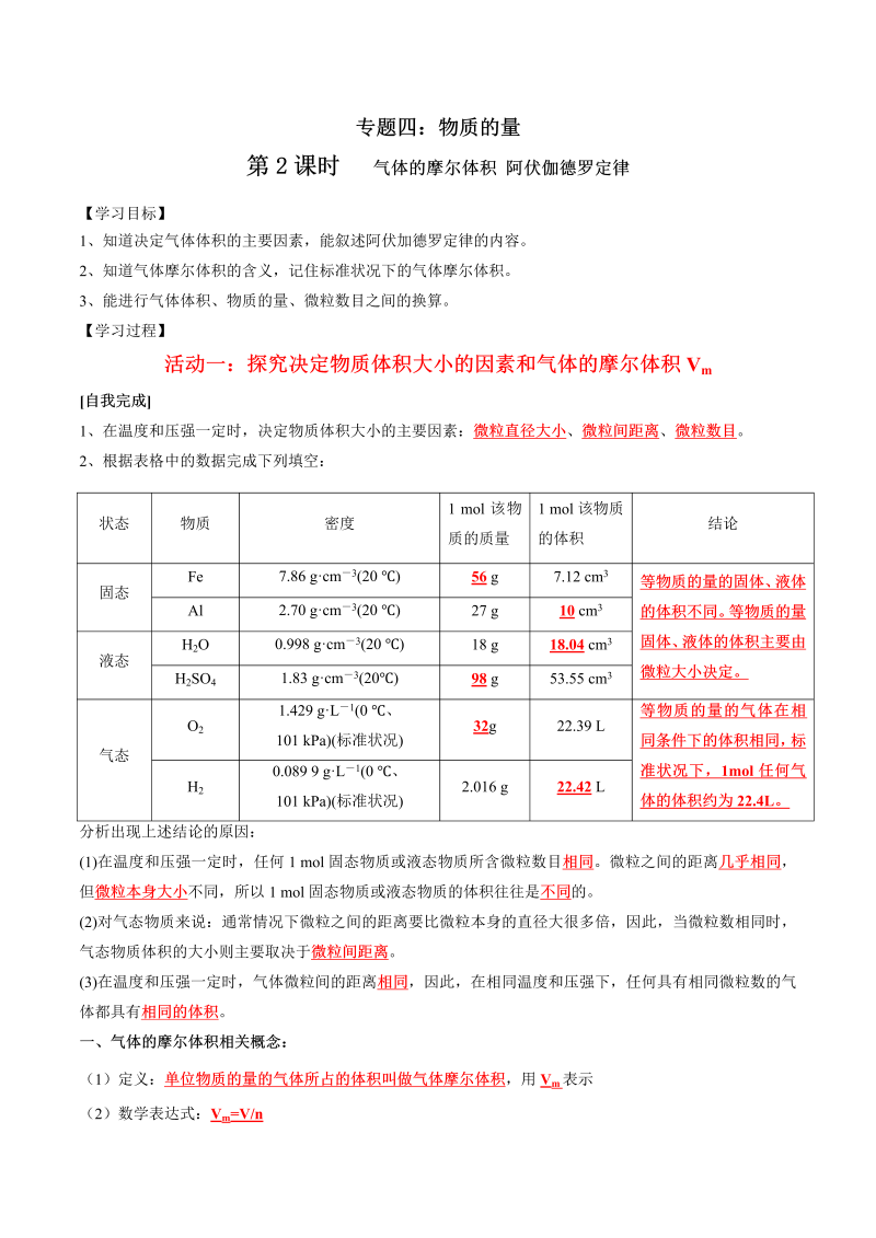 4.2 气体的摩尔体积 阿伏伽德罗定律—初升高化学暑假衔接讲义（解析版）（人教版必修1）