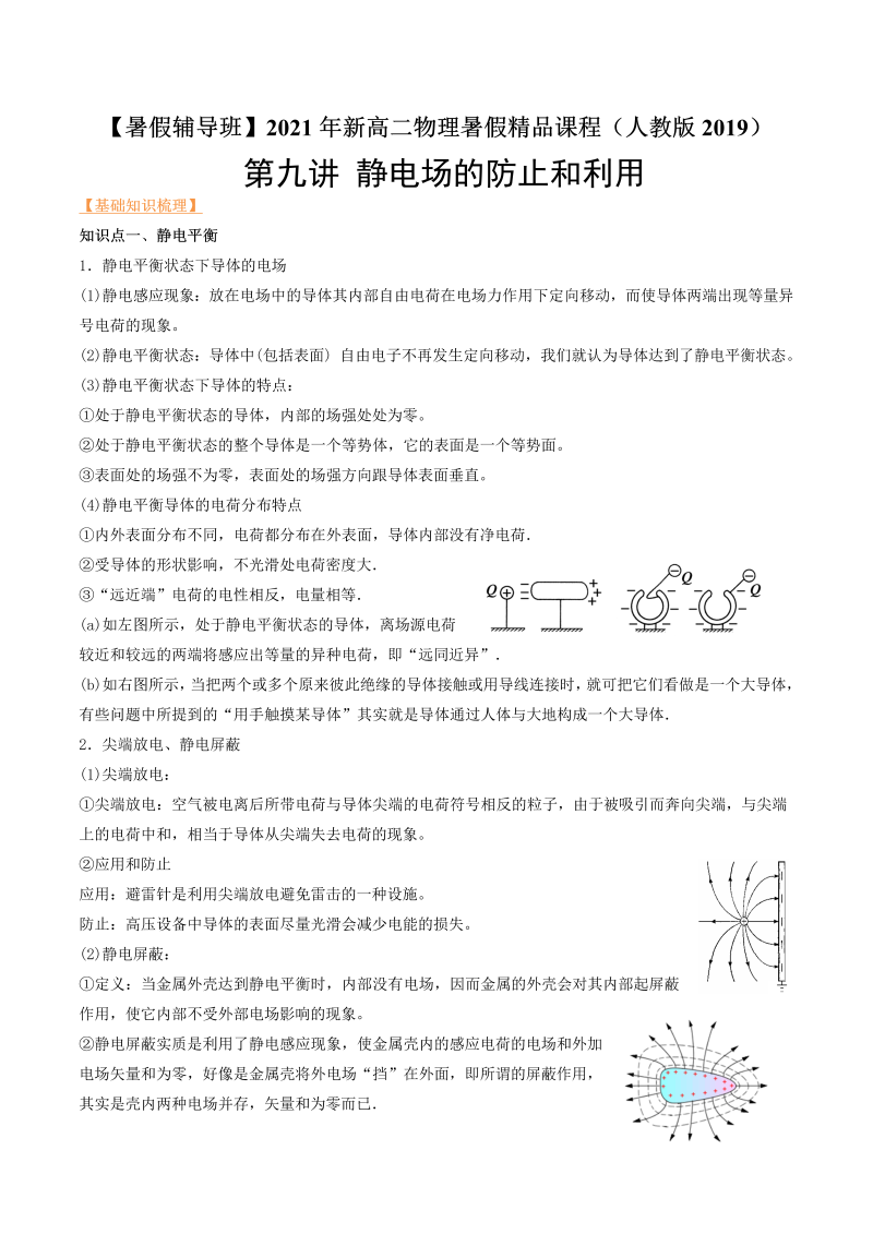 第9讲 静电场的纺织与利用（教师版含解析）
