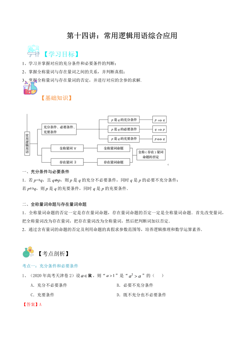 第14讲 常用逻辑用语综合应用（教师版）(人教版2019)