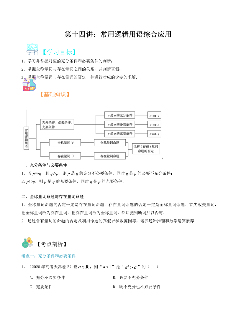 第14讲 常用逻辑用语综合应用（学生版）(人教版2019)