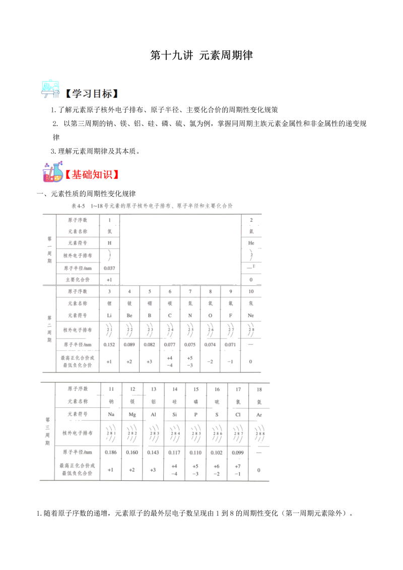 讲义19 元素周期律（学生版）