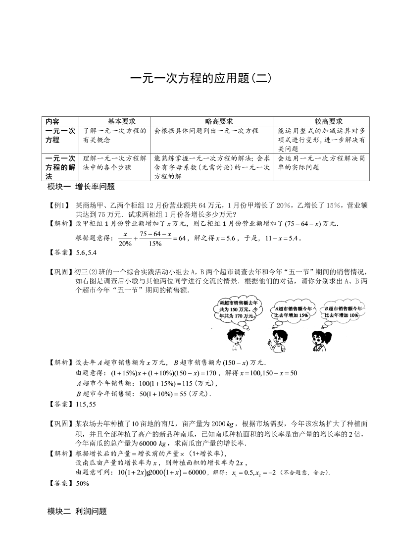 初中数学.一元一次方程的应用题(二).第09讲.教师版