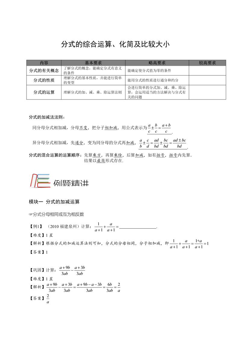 初中数学.分式混合运算、化简及比较大小.第15讲.教师版