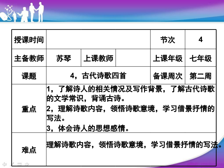 初中一年级课件新语文教研课《第4课：古代诗歌四首》ppt