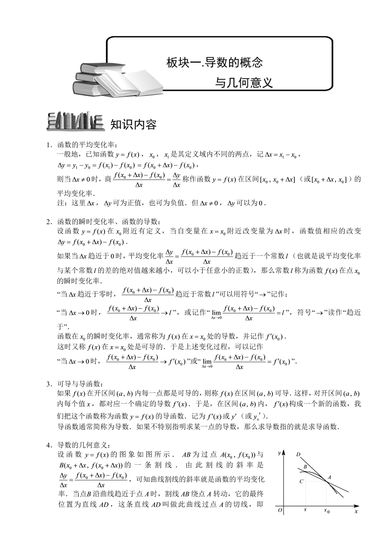 高中数学完整讲义之导数及其应用.板块一.导数的概念与几何意义.学生版