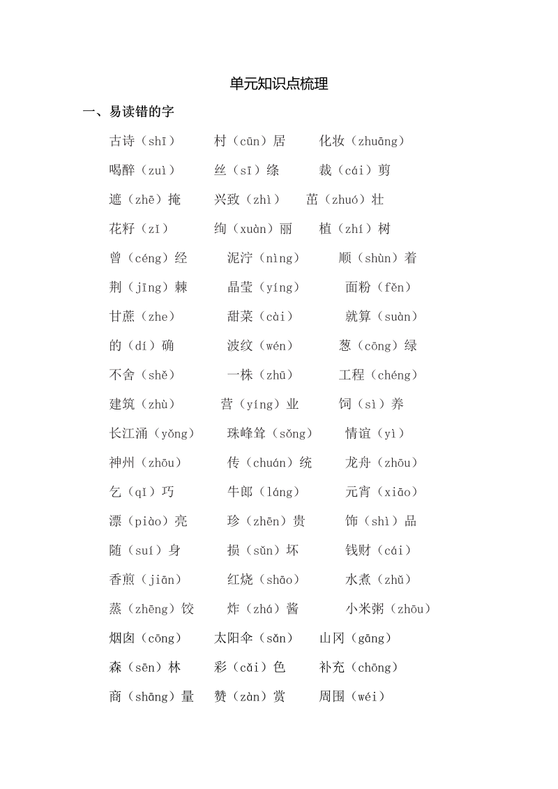 人教小学语文2下 单元知识点梳理