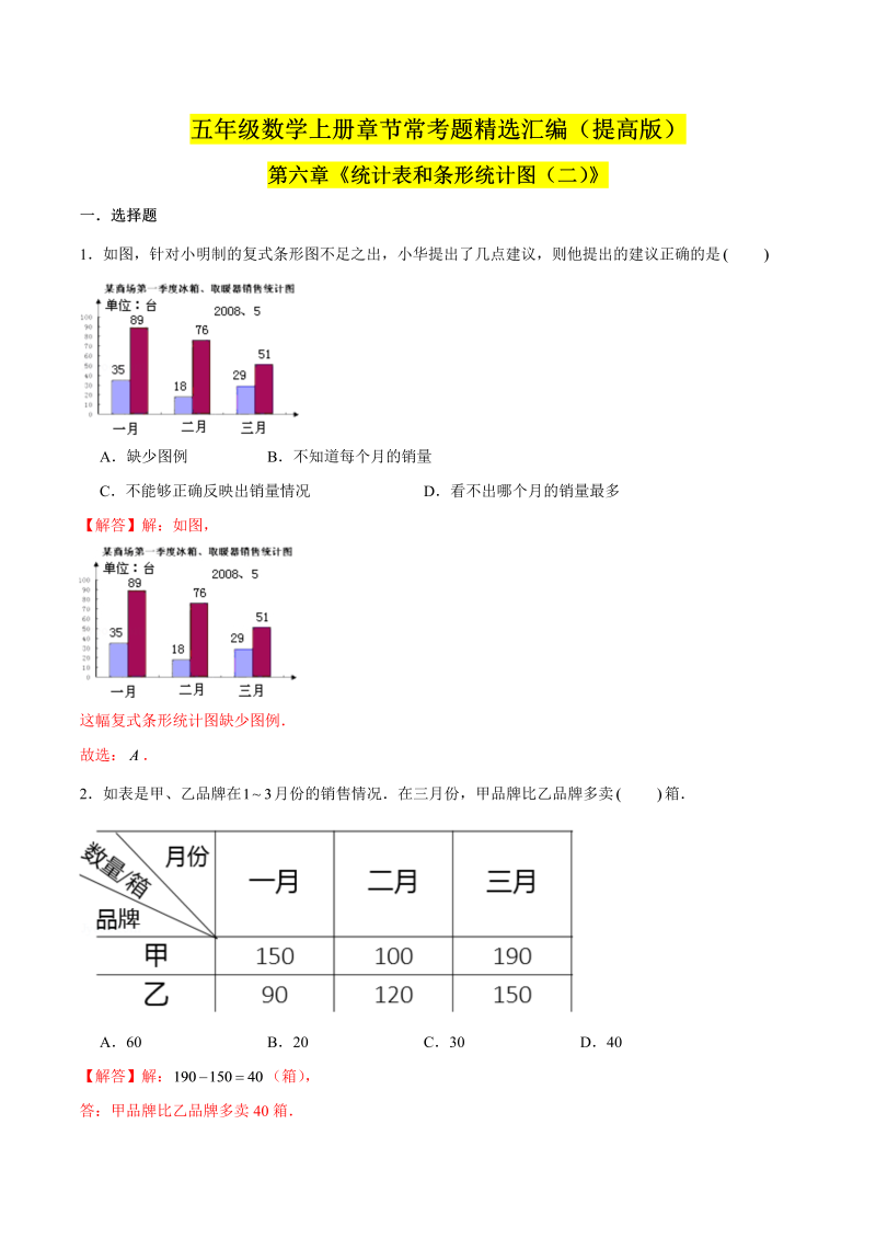 （提高版）第六章《统计表和条形统计图（二）》单元培优拔高测评卷（解析版）