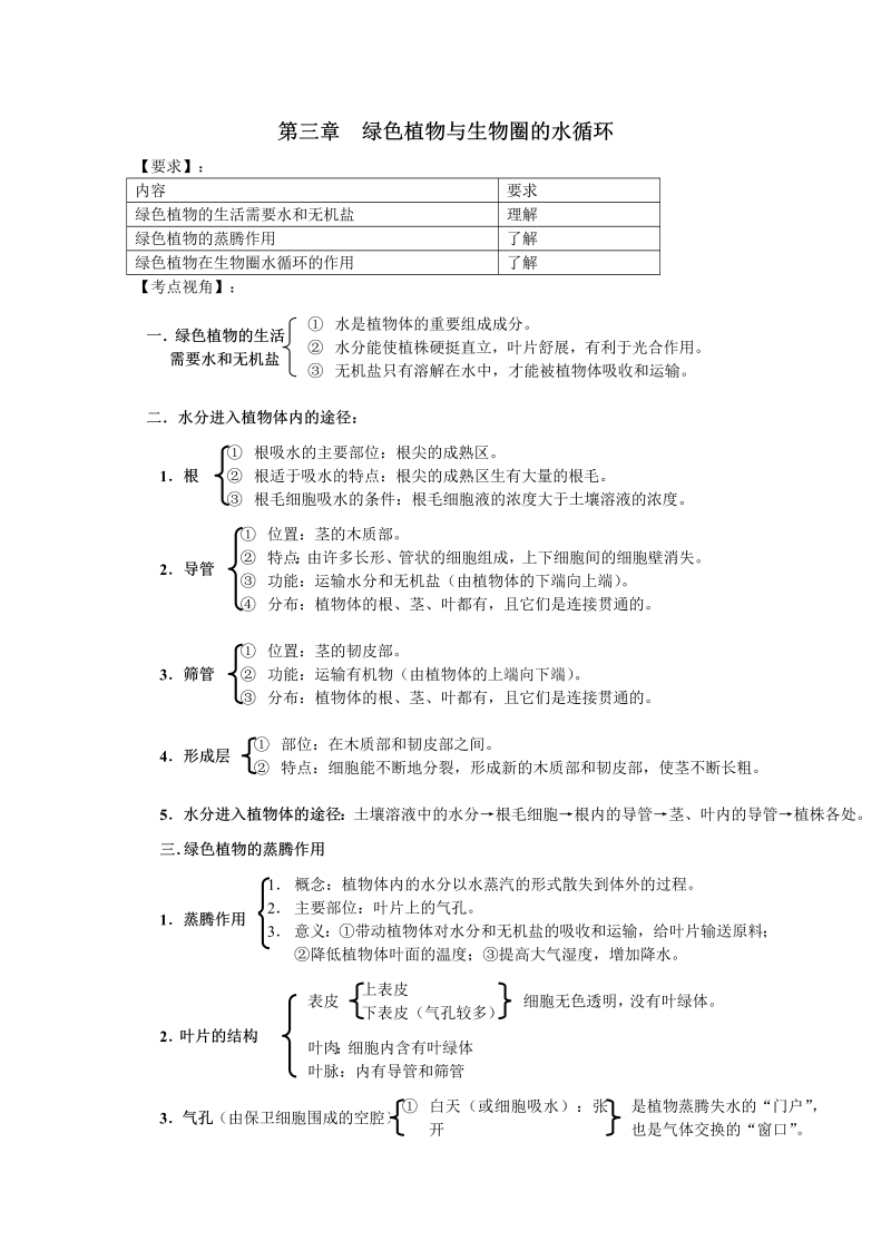 初中生物《第三章  绿色植物与生物圈的水循环》七年级上册教案(01)