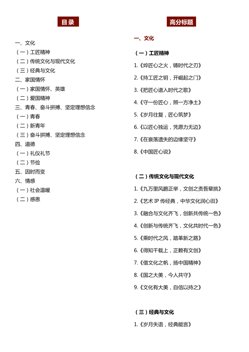 中考作文  作文标题模板