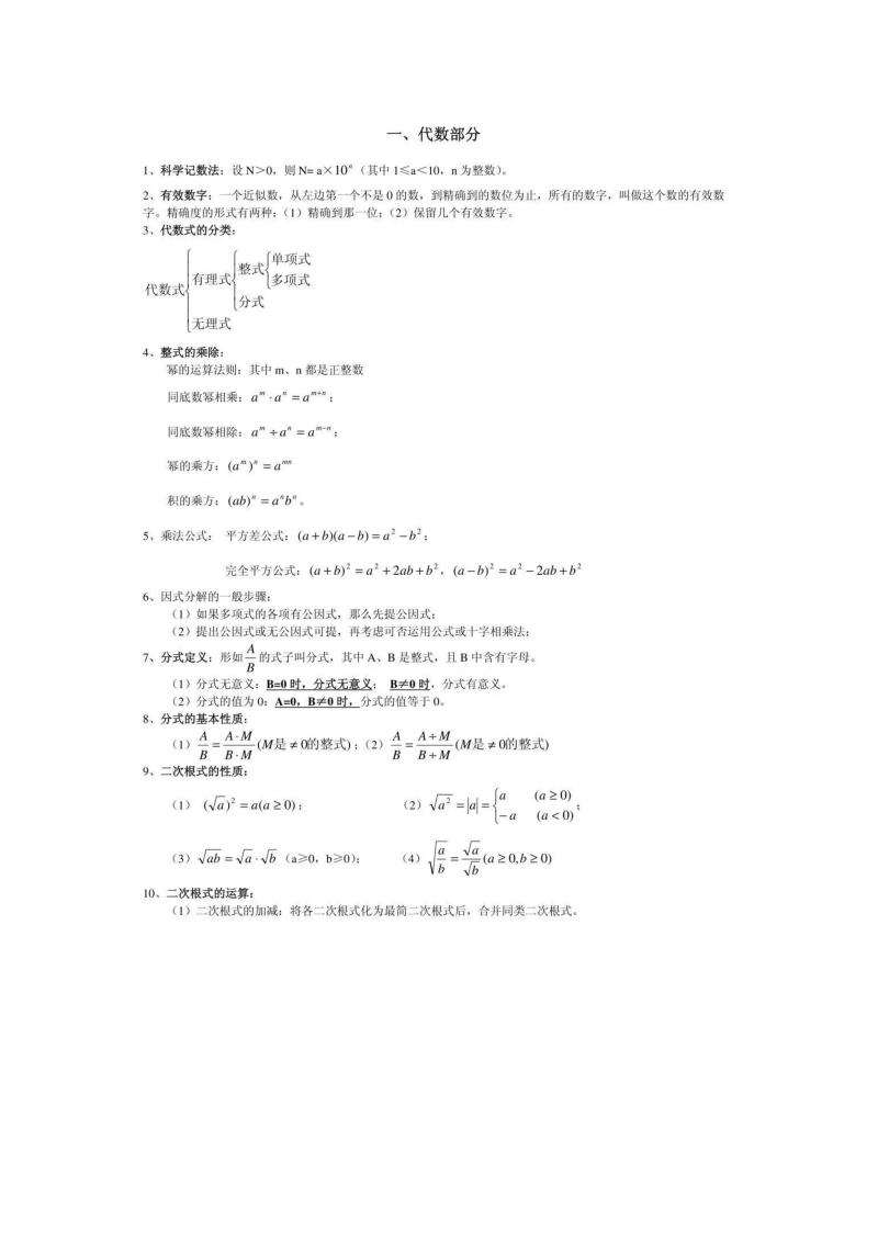 中考数学  85条初中数学基础知识点全总结