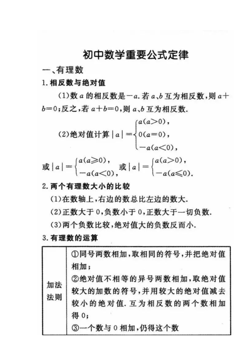 中考数学  初中三年公式定律（按章节）