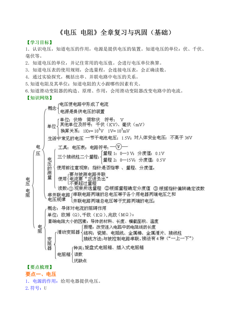 初中物理 九年级全册 26《电压 电阻》全章复习与巩固 巩固练习 （基础） (2)