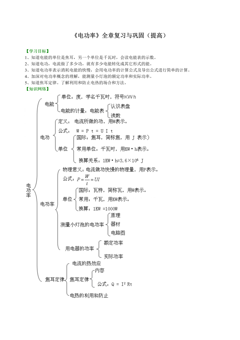 初中物理 九年级全册 40《电功率》全章复习与巩固（提高） 巩固练习 (2)