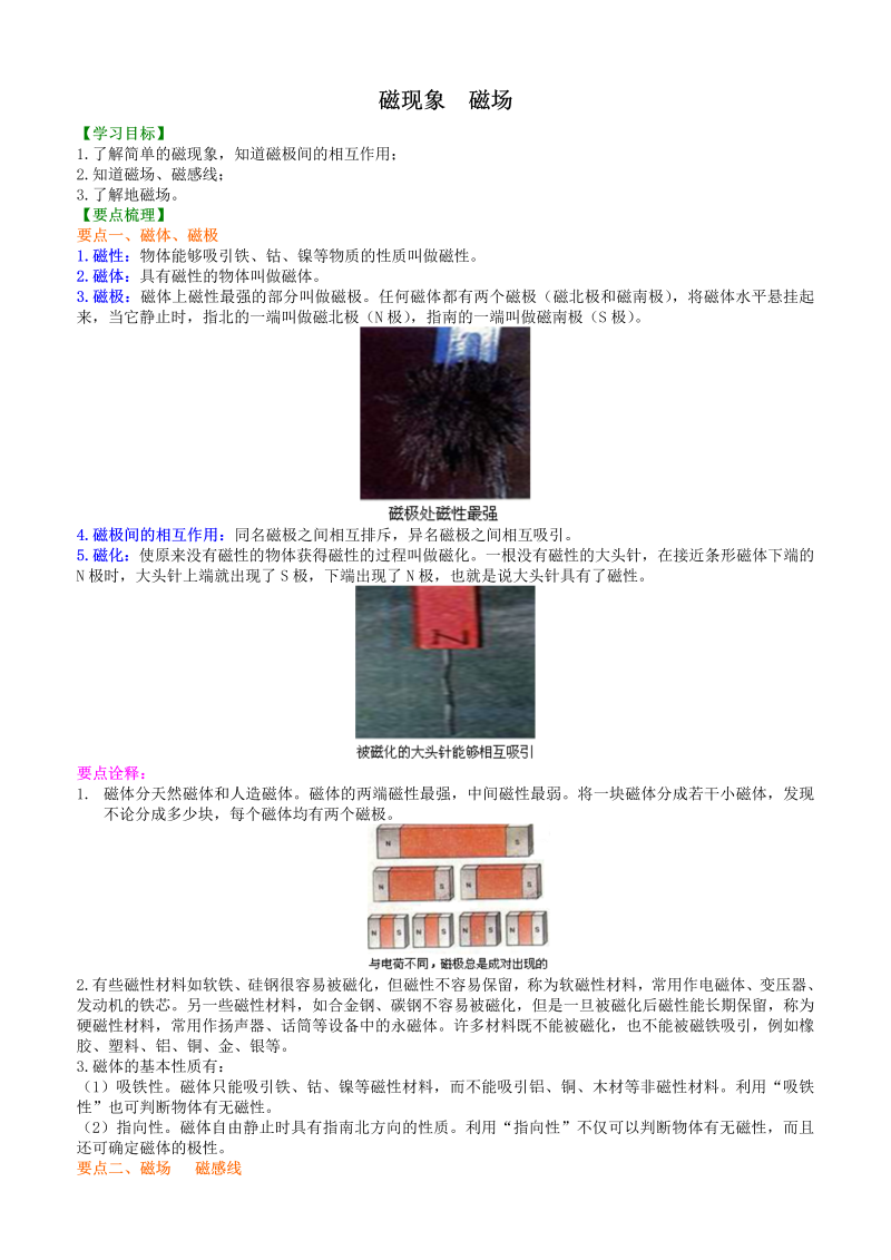 初中物理 九年级全册 42磁现象  磁场 巩固练习 (2)