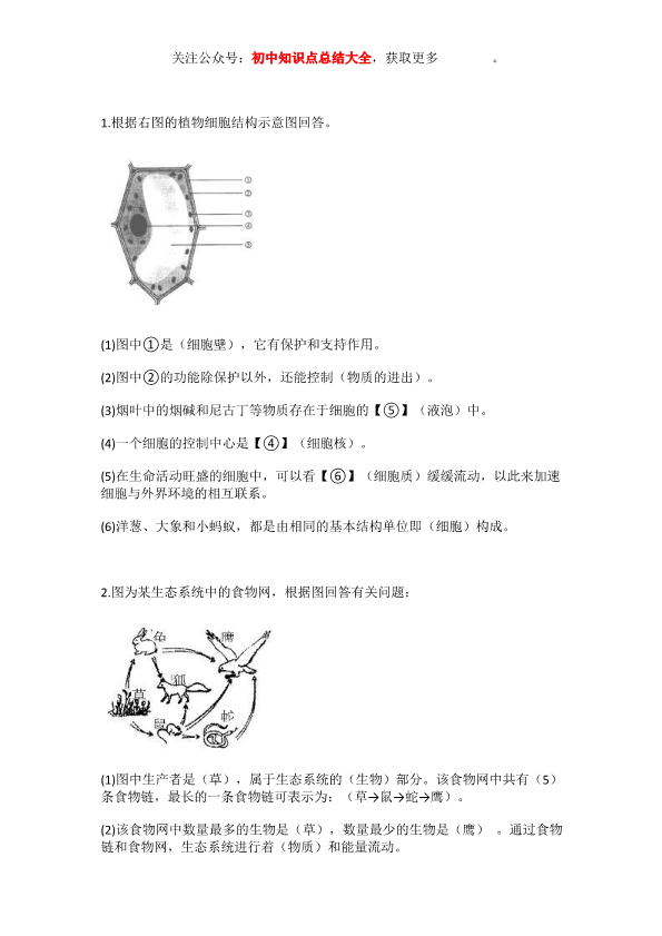 初中生物 生物考试识图题全汇总